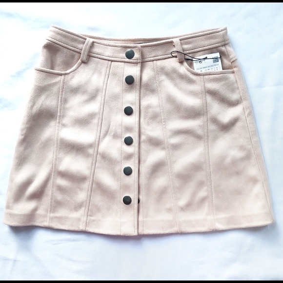 🌹HP🌹ZARA • Pale Blush Button-Front Suede Skirt - Picture 6 of 8
